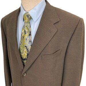 TALLIA UOMO Blazer Mens 46L Brown Gray Sabbia Textured Jacket Worsted Wool